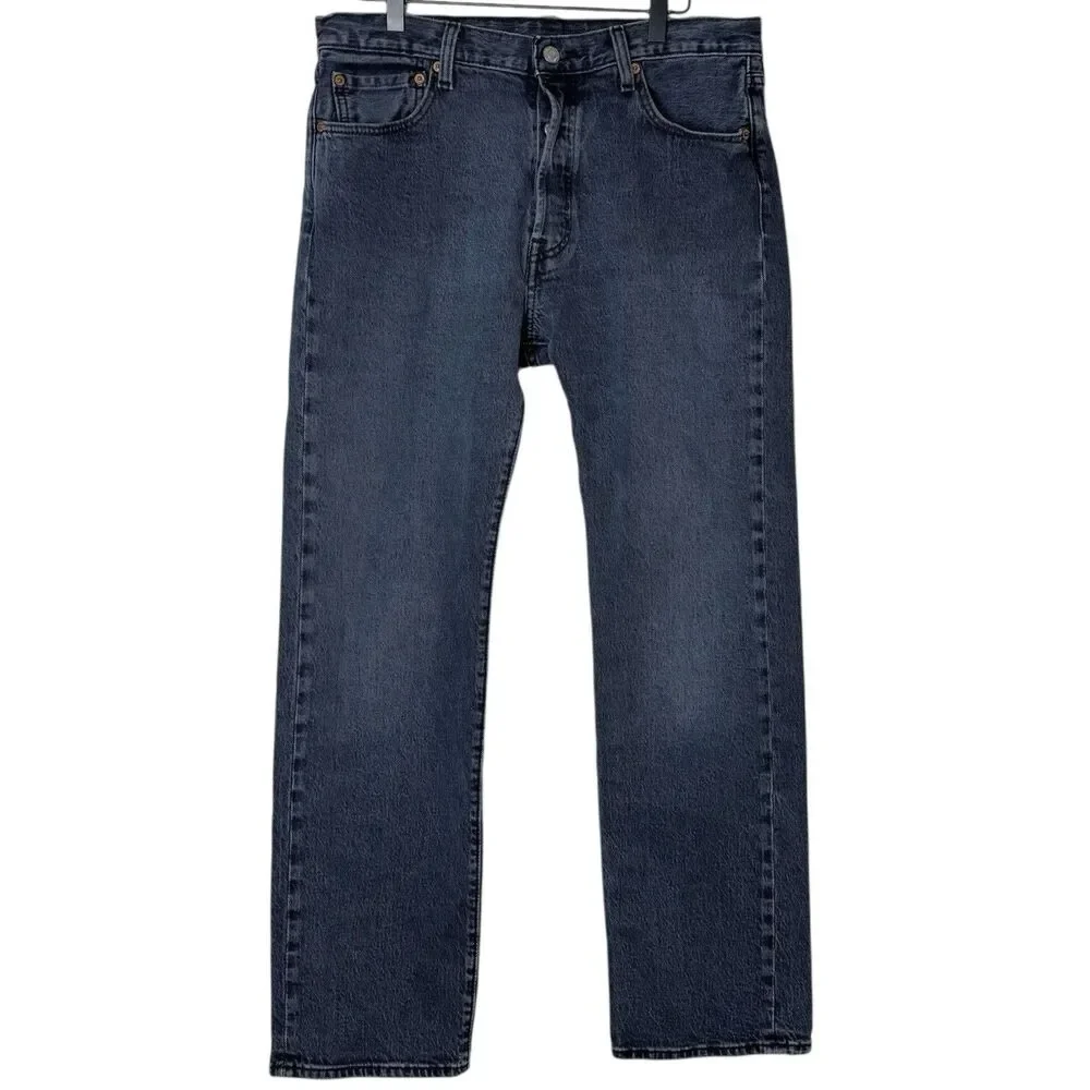 Levi's‎ 501 Jeans Mens 34x32 Black Faded Button Fly Original Fit Straight Denim